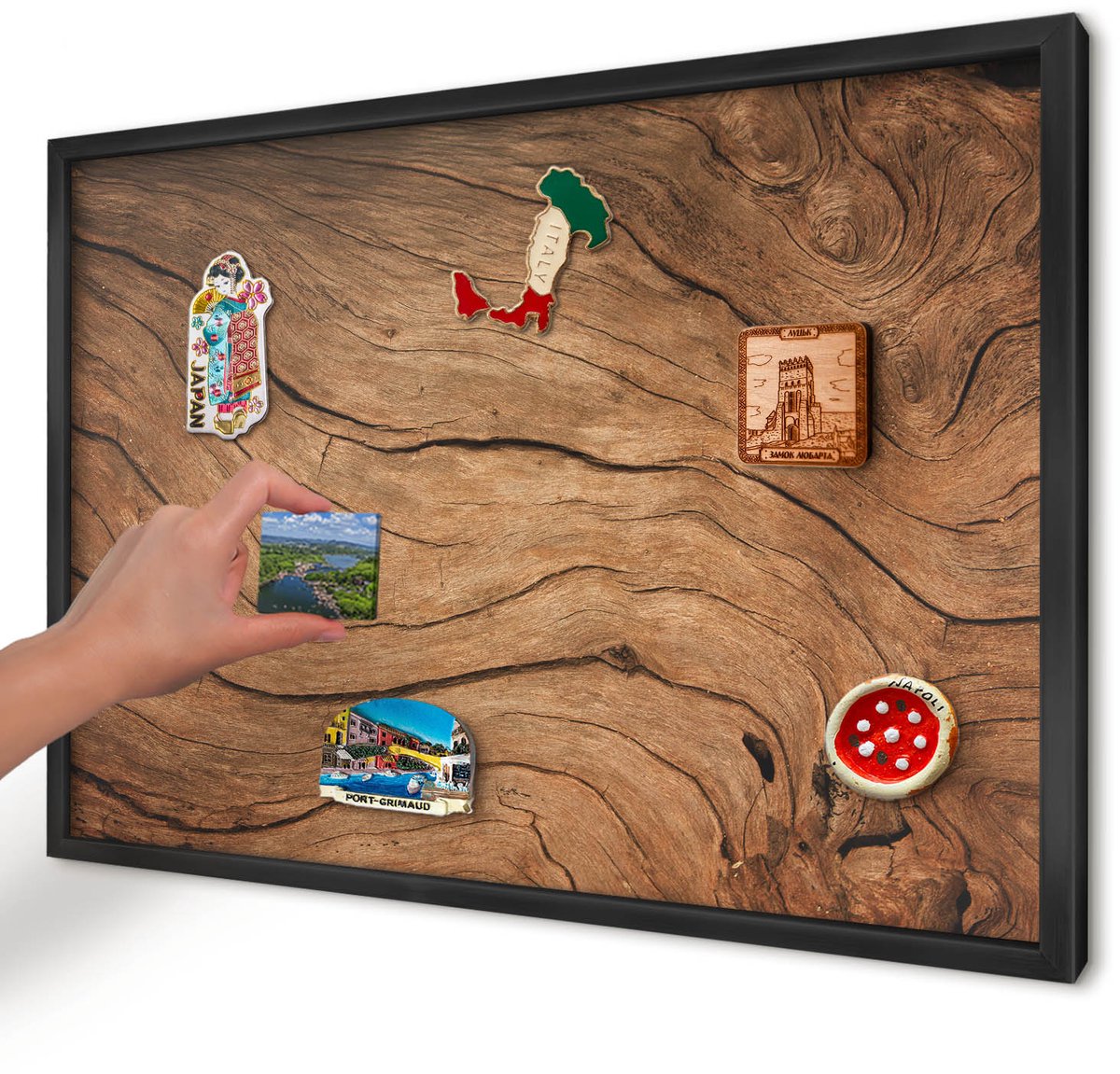 Artprintcave Bruin Magneetbord mit Zwart Frame - 60x40 cm - Houtnerf Bord Voor Magneten - Rustiek Memobord Keuken - Texturen