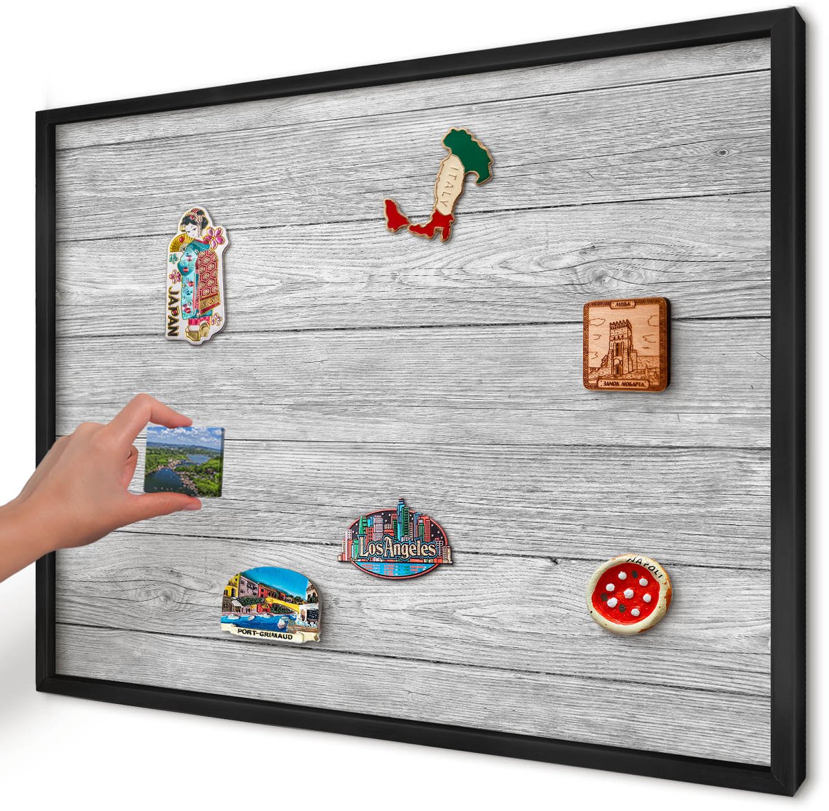 Artprintcave Grijs Magneetbord mit Zwart Frame - 70x50 cm - Houtstructuur Wandbord Magnetisch - Rustiek Bord Voor Magneten - Texturen