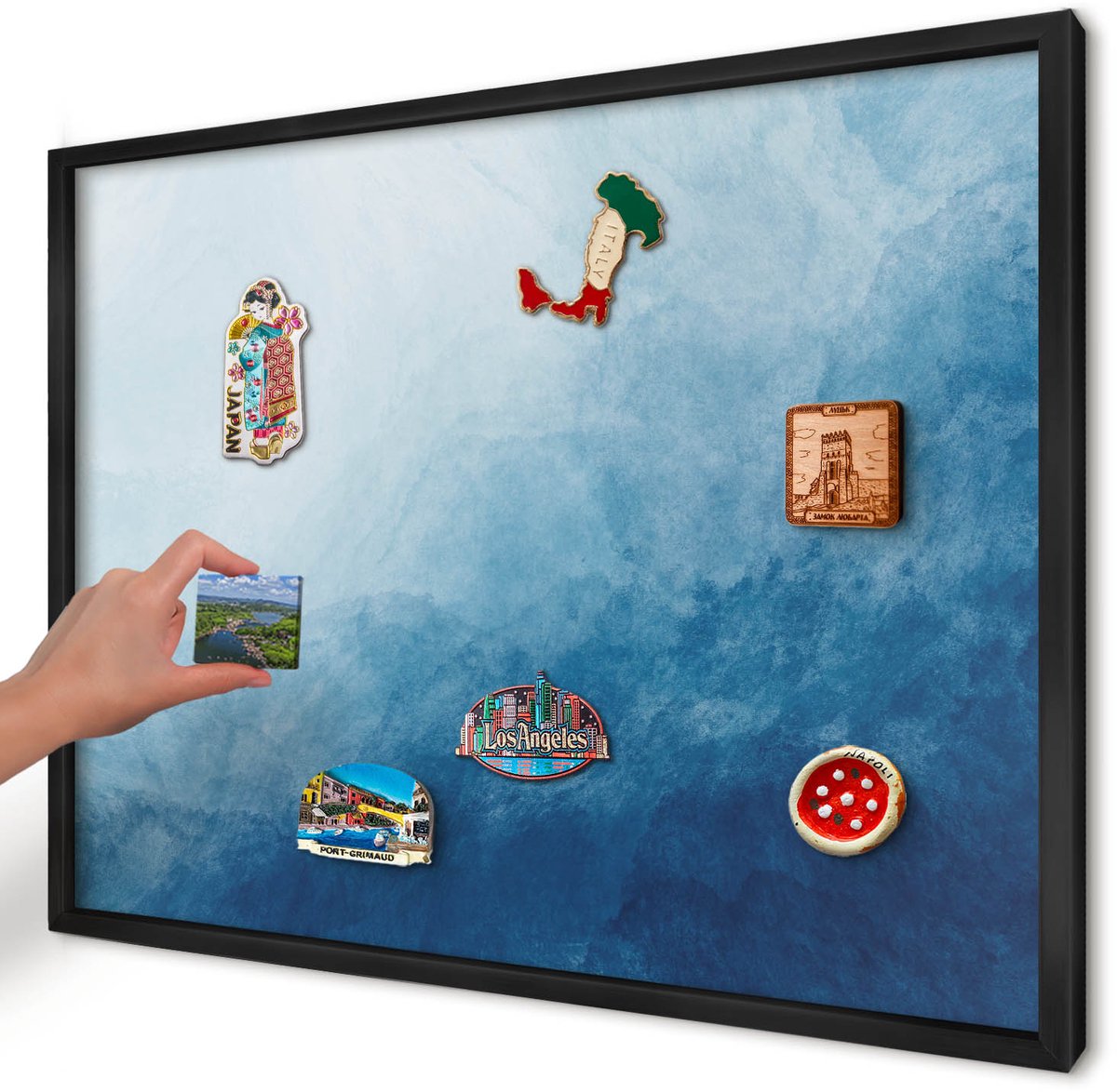 Artprintcave Blauw Magneetbord mit Zwart Frame - 70x50 cm - Blauwe Abstracties Magneet Bord mit Frame - Abstract Bord Voor Magneten - Abstractie