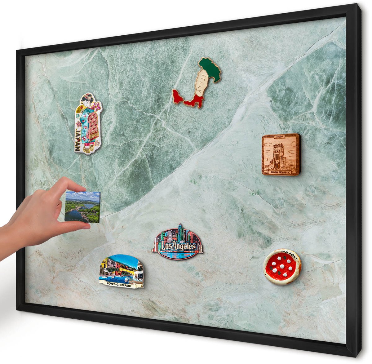 Artprintcave Groente Magneetbord mit Zwart Frame - 70x50 cm - Groene Texturen Notitiebord - Abstract Memobord Keuken - Texturen