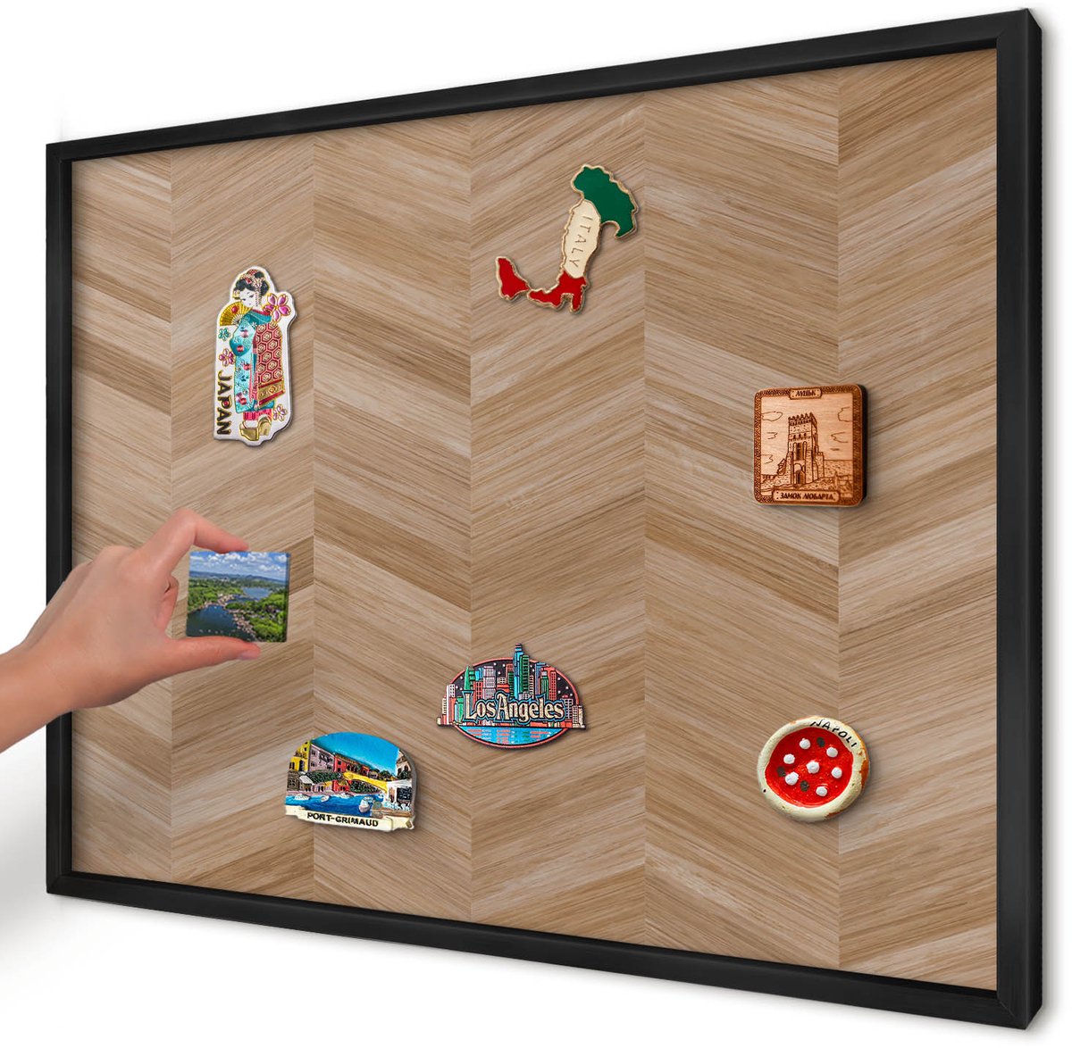 Artprintcave Bruin Magneetbord mit Zwart Frame - 70x50 cm - Houten Visgraatmotief Magnetisch Bord Voor Magneten - Rustiek Notitiebord - Texturen