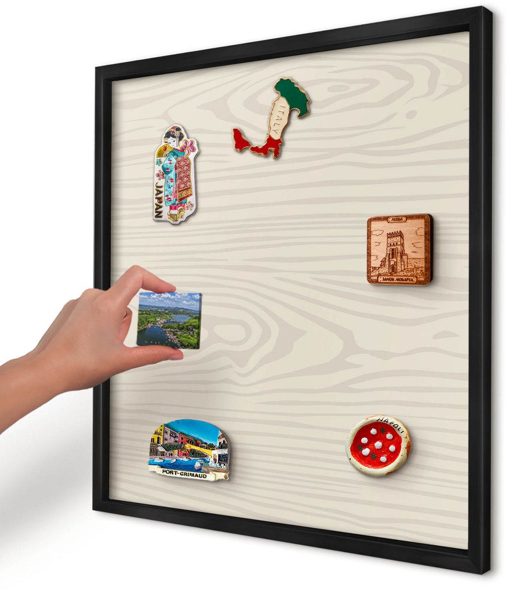 Artprintcave Beige Magneetbord mit Zwart Frame - 50x50 cm - Houten Ringen Magnetisch Bord - Minimalist Magnetisch Bord Voor Magneten - Texturen