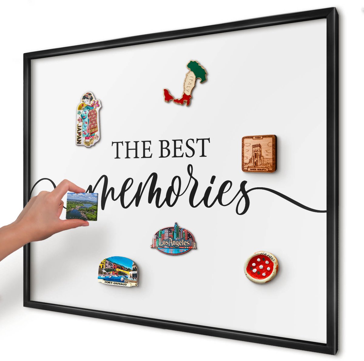 Artprintcave Wit Magneetbord mit Zwart Frame - 80x60 cm - Inspirerende Herinneringen Magneetbord Voor Foto's - Typografisch Magnetische Organizer - Teksten