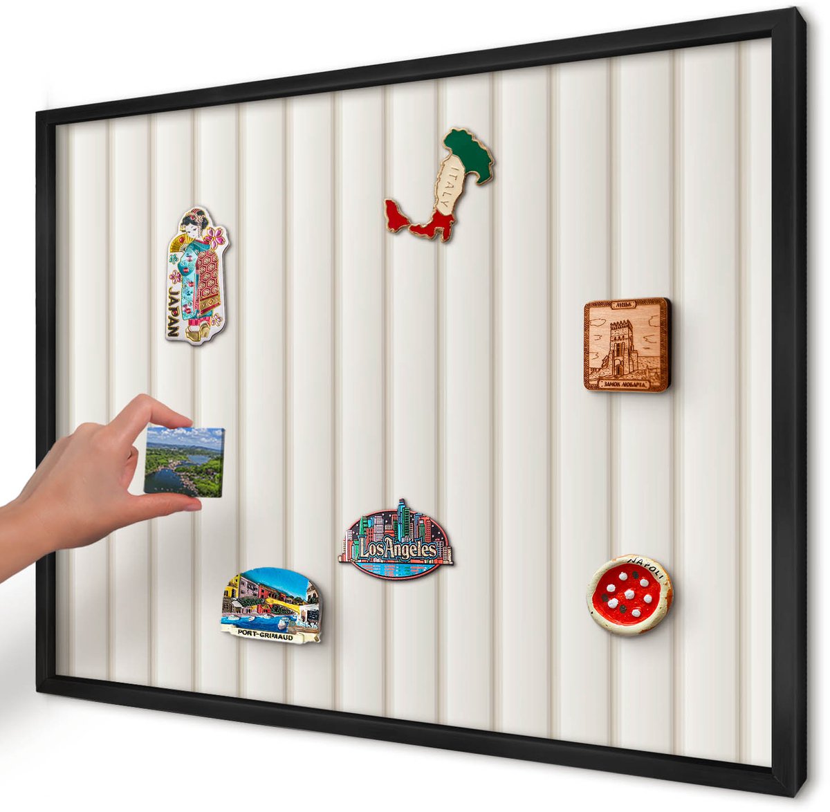 Artprintcave Beige Magneetbord mit Zwart Frame - 70x50 cm - Verticale Lijnen Magnetische Organizer - Minimalist Magneet Bord mit Frame - Geometrie
