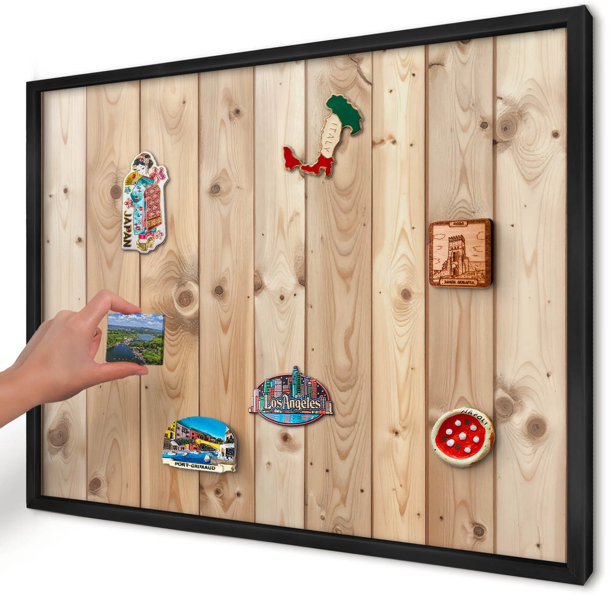 Artprintcave Beige Magneetbord mit Zwart Frame - 70x50 cm - Houten Planken Magnetisch Bord Voor Magneten - Rustiek Bord Voor Magneten - Texturen