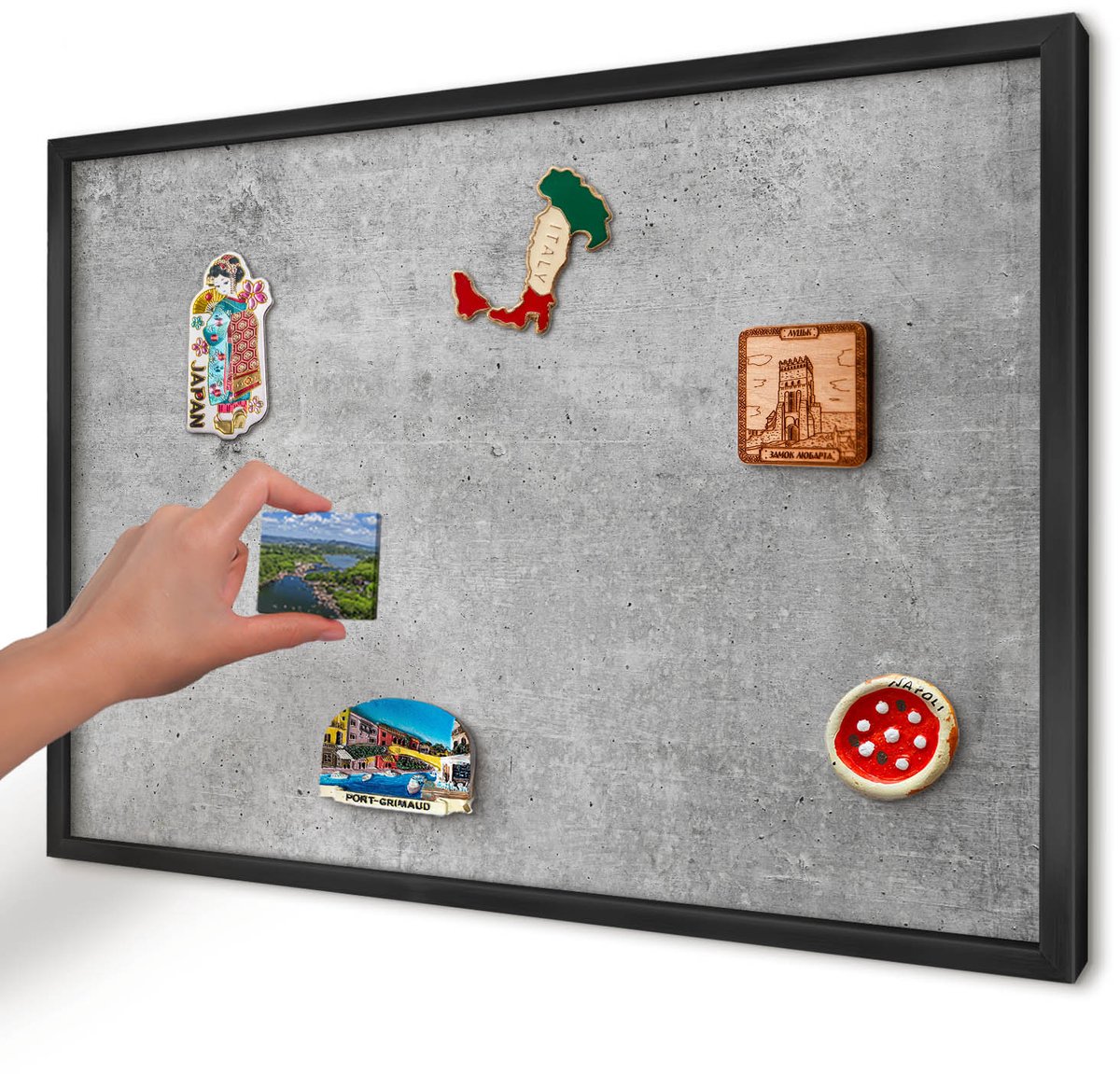 Artprintcave Grijs Magneetbord mit Zwart Frame - 60x40 cm - Concrete Minimalisme Magnetisch Bord - Industrieel/Loft Magnetisch Bord Voor Magneten - Texturen