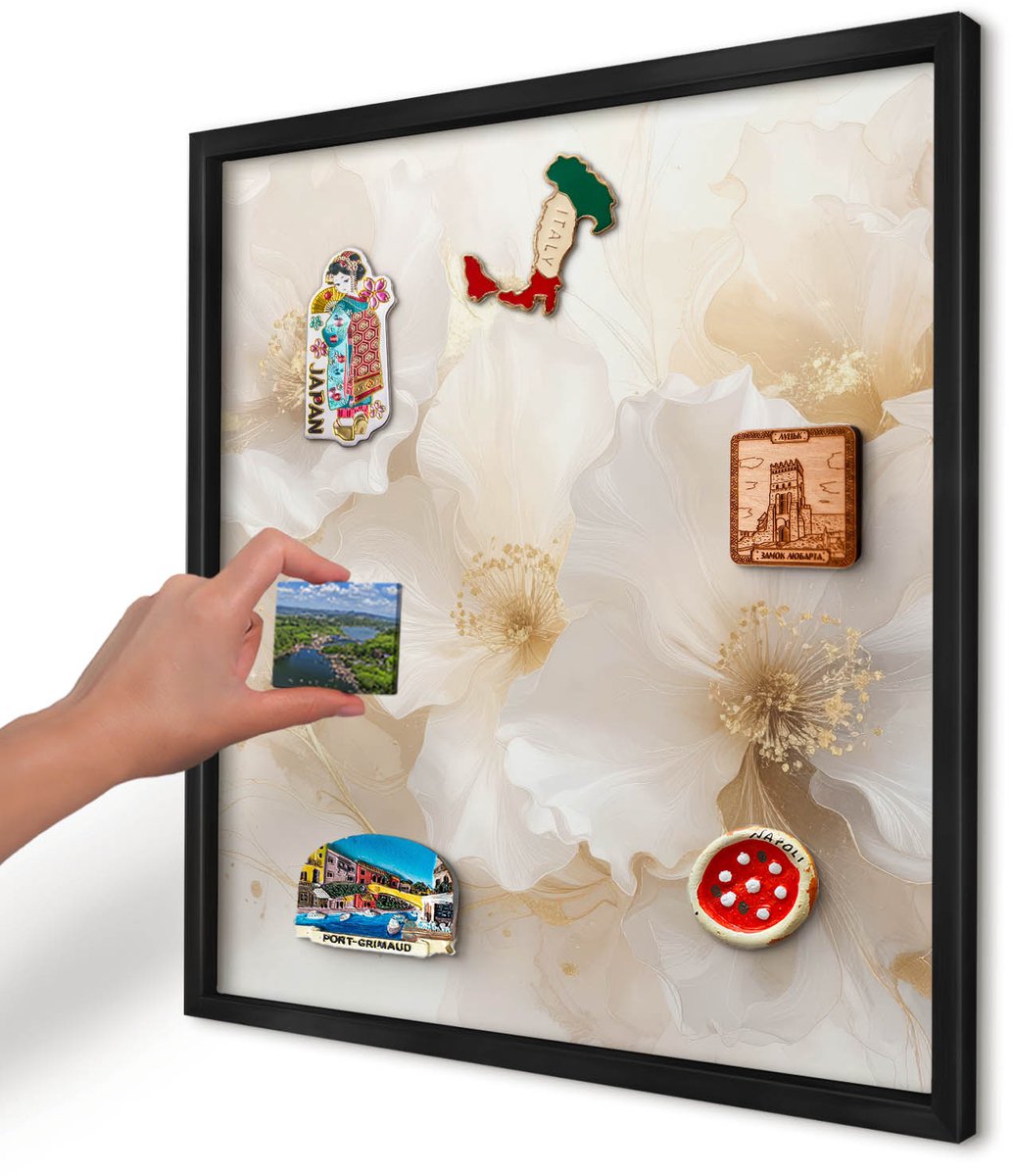 Artprintcave Romig Magneetbord mit Zwart Frame - 50x50 cm - Pastelkleurige Bloemen Magnetisch Bord Voor Magneten - Minimalist Magneetbord Voor Keuken - Bloemen En Planten