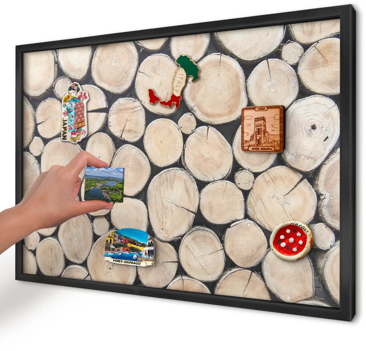 Artprintcave Beige Magneetbord mit Zwart Frame - 60x40 cm - Houtstructuur Wandbord Magnetisch - Rustiek Memobord Keuken - Texturen