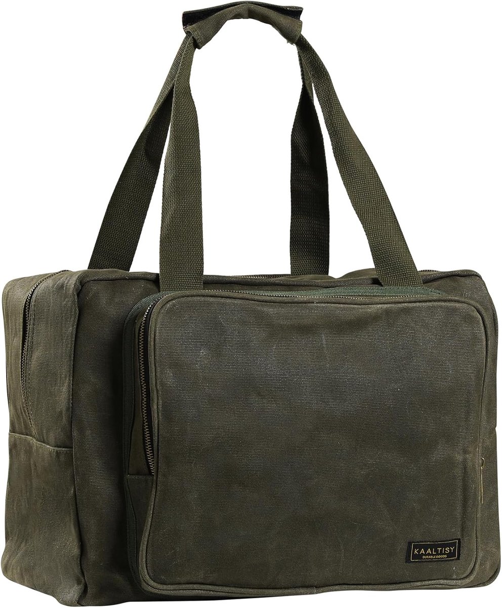 SnelShoppen - Tool Tote | Zware 16oz Gewaxte Canvas Gereedschapsopslag Tas - Draagbare 3 Vakken Tote Tas met Gevoerde Handgreep & Metalen Rits, voor A