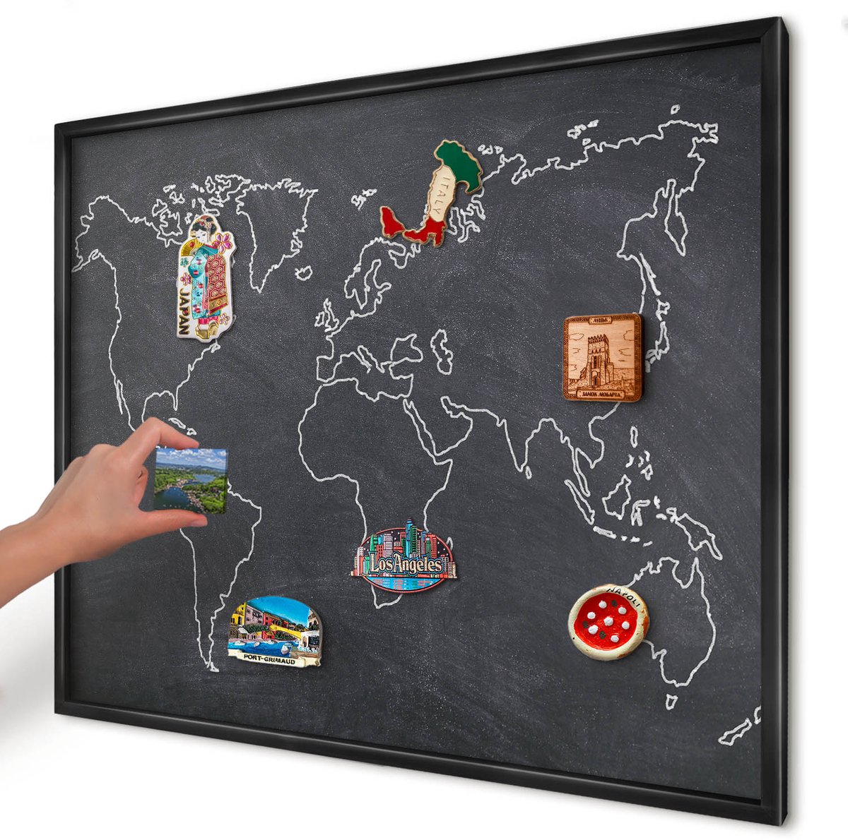 Artprintcave Zwart Magneetbord mit Zwart Frame - 80x60 cm - Krijtwereld Memobord Keuken - Minimalist Magnetisch Bord Voor Magneten - Kaarten