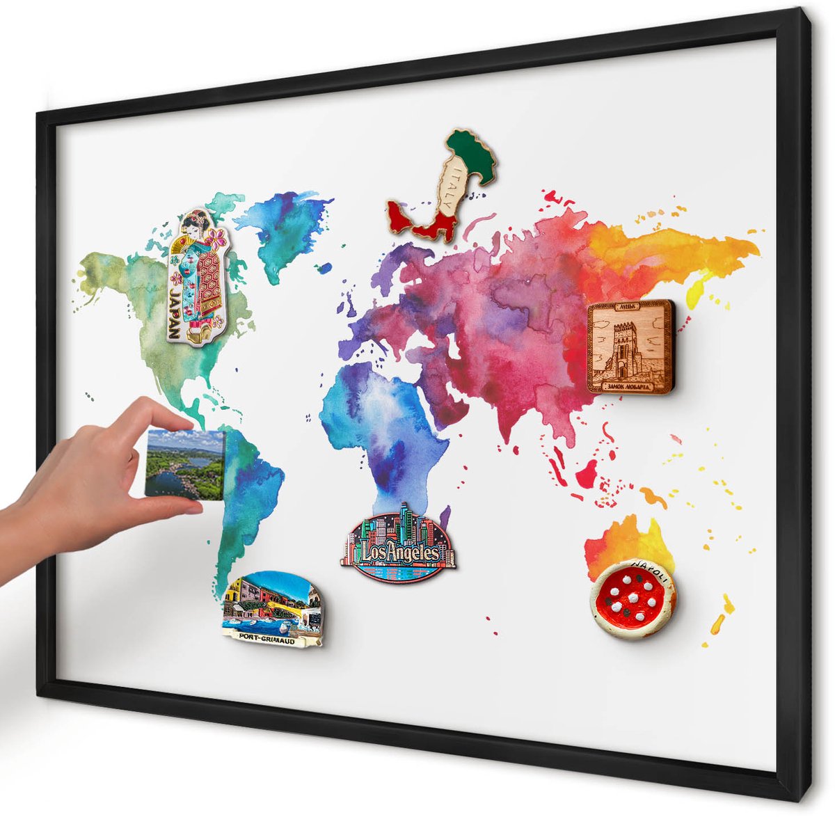 Artprintcave Wit Magneetbord mit Zwart Frame - 70x50 cm - Kleurenkaart Magnetische Organizer - Waterverf Magneet Bord mit Frame - Kaarten