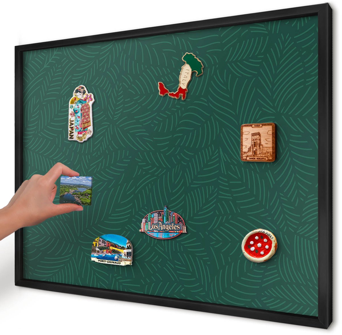 Artprintcave Groente Magneetbord mit Zwart Frame - 70x50 cm - Groene Bladeren Bord Voor Magneten - Modern Memobord Keuken - Achtergronden En Patronen