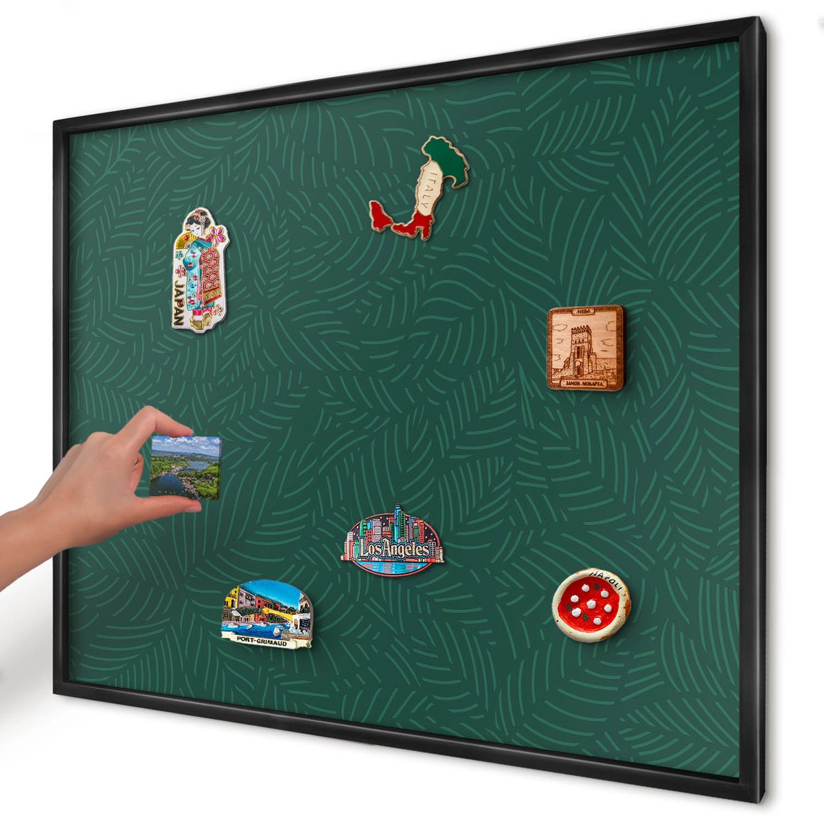 Artprintcave Groente Magneetbord mit Zwart Frame - 80x60 cm - Groene Bladeren Magnetische Organizer - Modern Magnetisch Bord - Achtergronden En Patronen