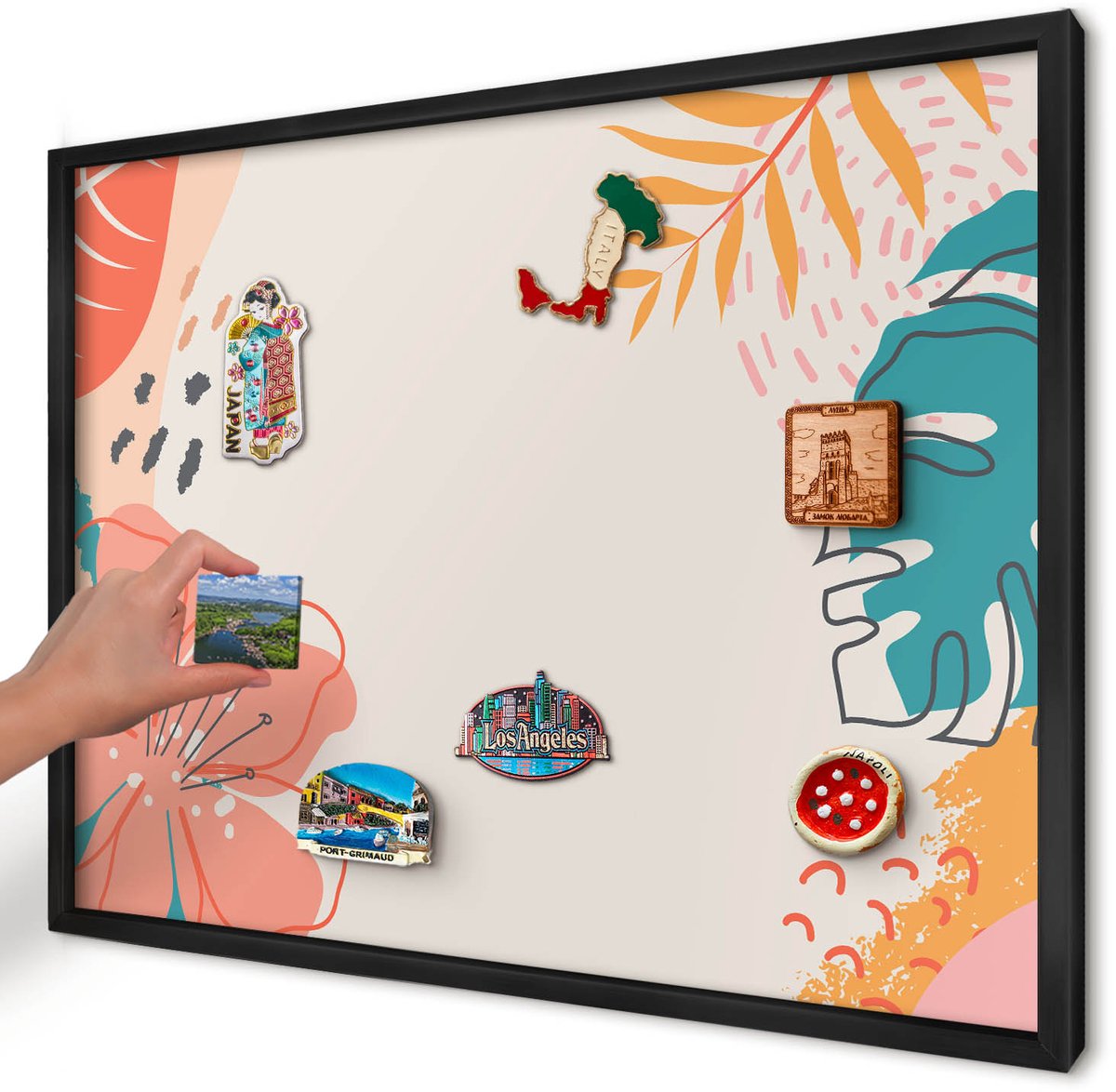 Artprintcave Romig Magneetbord mit Zwart Frame - 70x50 cm - Moderne Natuur Magneetbord Voor Foto's - Abstract Magnetisch Bord Voor Magneten - Bloemen En Planten