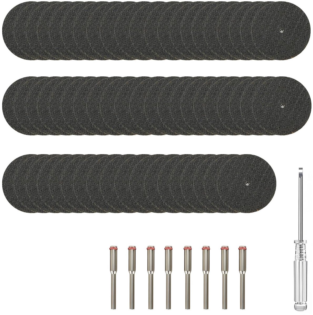 Slijpschijvenset voor Dremel, 60 stuks mini-zaagbladen, cirkelzaagblad met 8 stuks 3 mm doorn en 1 schroevendraaier, rotatiegereedschap, accessoires, snijwielen voor het snijden van alle soorten