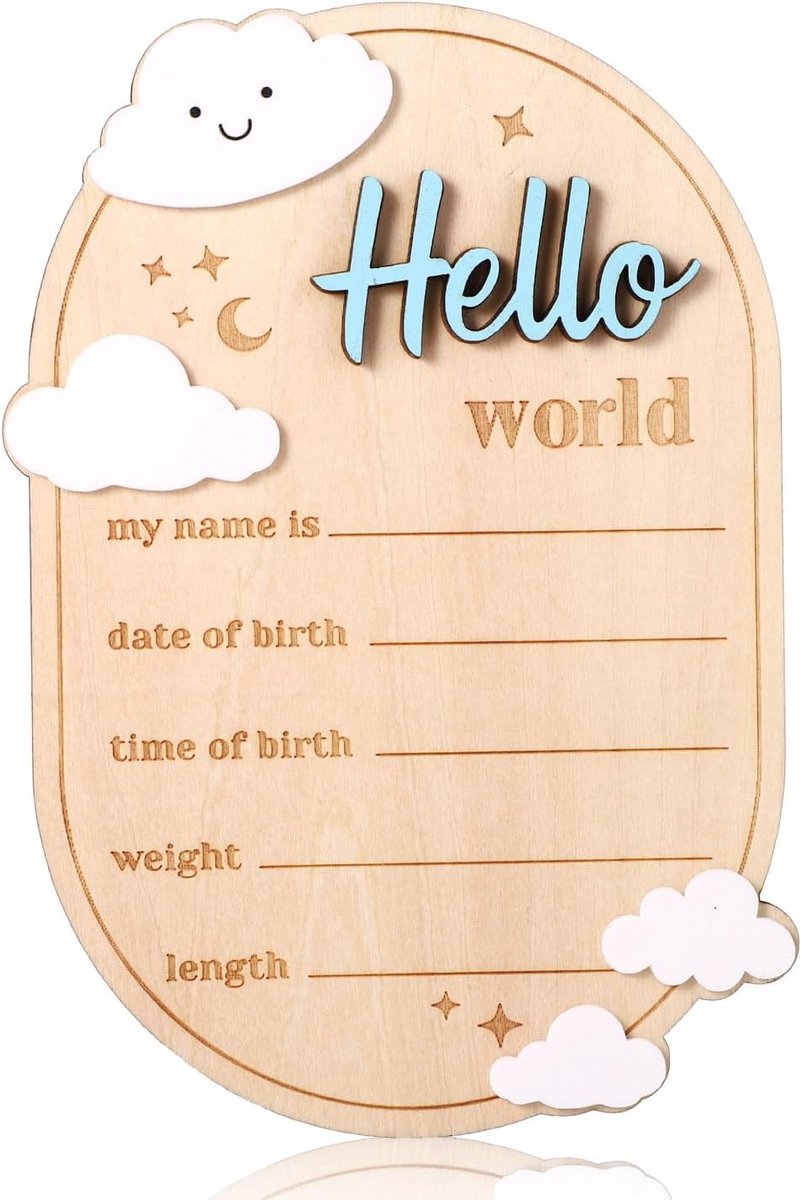 SnelShoppen - Houten Geboorte Aankondiging Bord 15x10.5cm - Baby Naam, Geboortedatum, Lengte, Gewicht - Decoratie voor Kinderkamer, Ziekenhuis en Fees