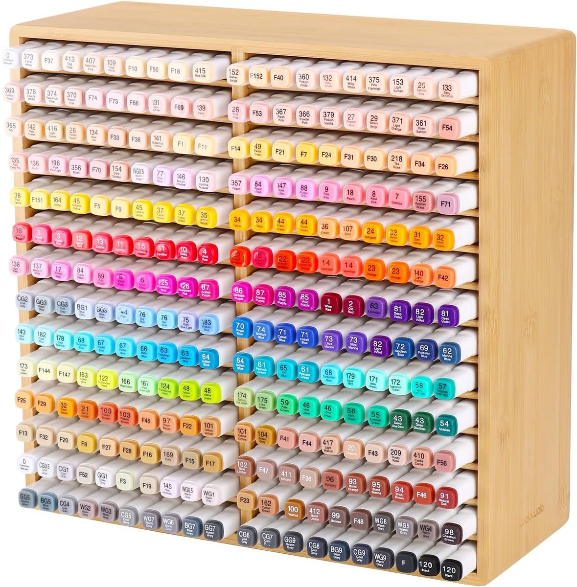 SnelShoppen - Bamboo Marker Organizer voor 280 Markers - Duurzame Potloodhouder Bureauopslag - Extra Groot voor Kunstenaars, Leraren, Studenten, Kanto