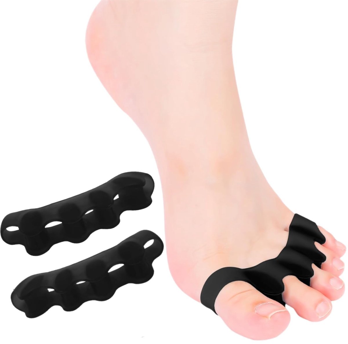2 siliconen teenspreiders – 2 stuks corrector en rechtmaker voor hallux valgus en hamerteen – zwart