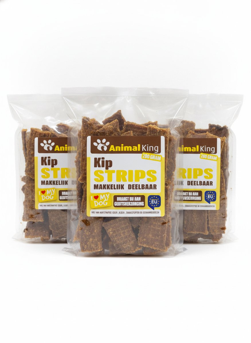 animalking Kip Strips Hondensnack - 3 x 200 gram Voordeelpak - 100% Natuurlijk & Graanvrij