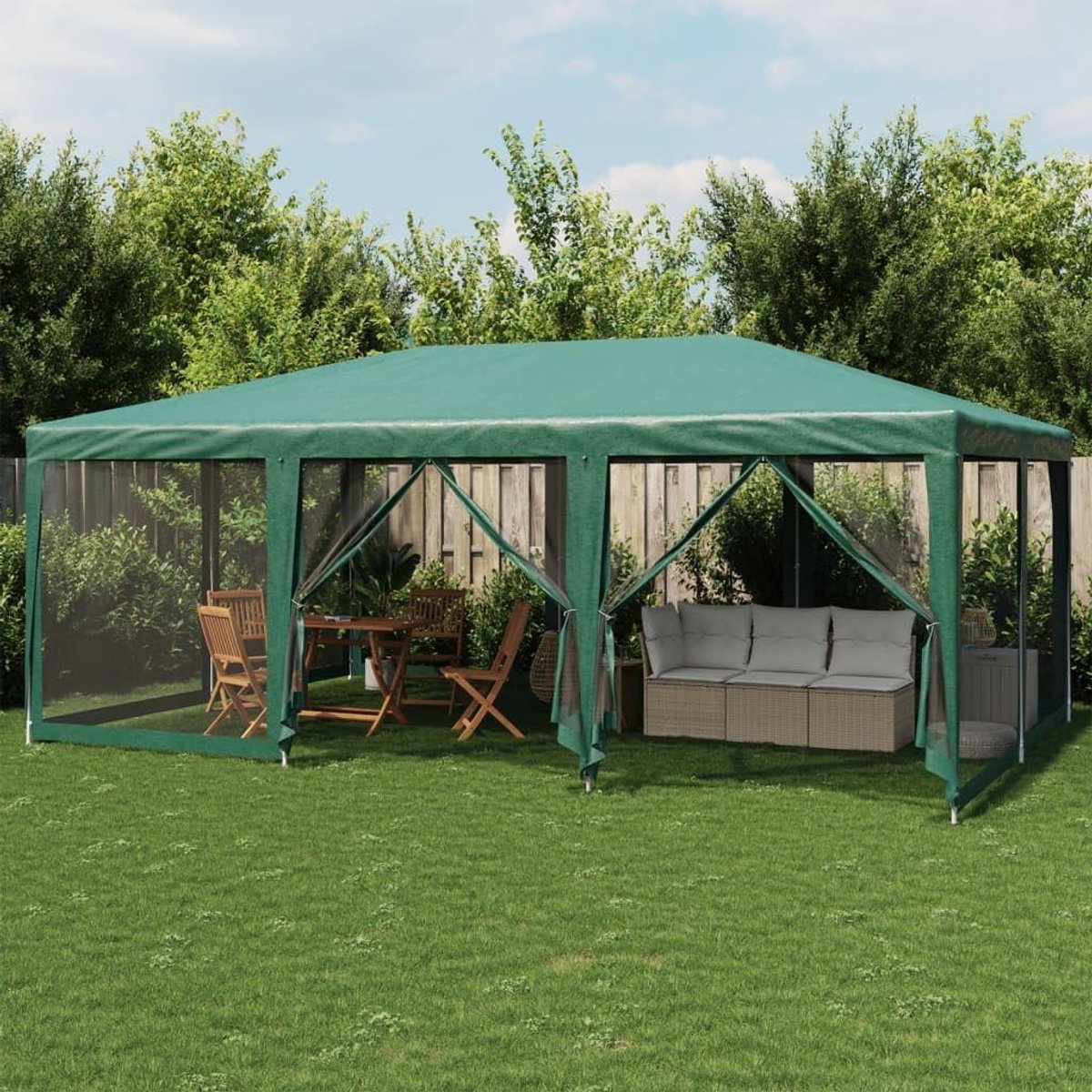 Tuinpaviljoen Partytent - Feesttent Evenement - Buitenfeesten Organiseren - Tien Netstof Zijwanden - 6 x 4 Meter - Groen