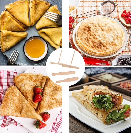 Pannenkoekenset van beukenhout, 4-delige set met pannenkoekenspatel, pannenkoekenverdeler, spatel en schraper voor pannenkoeken en deegverdelers, accessoires — afbeelding 5