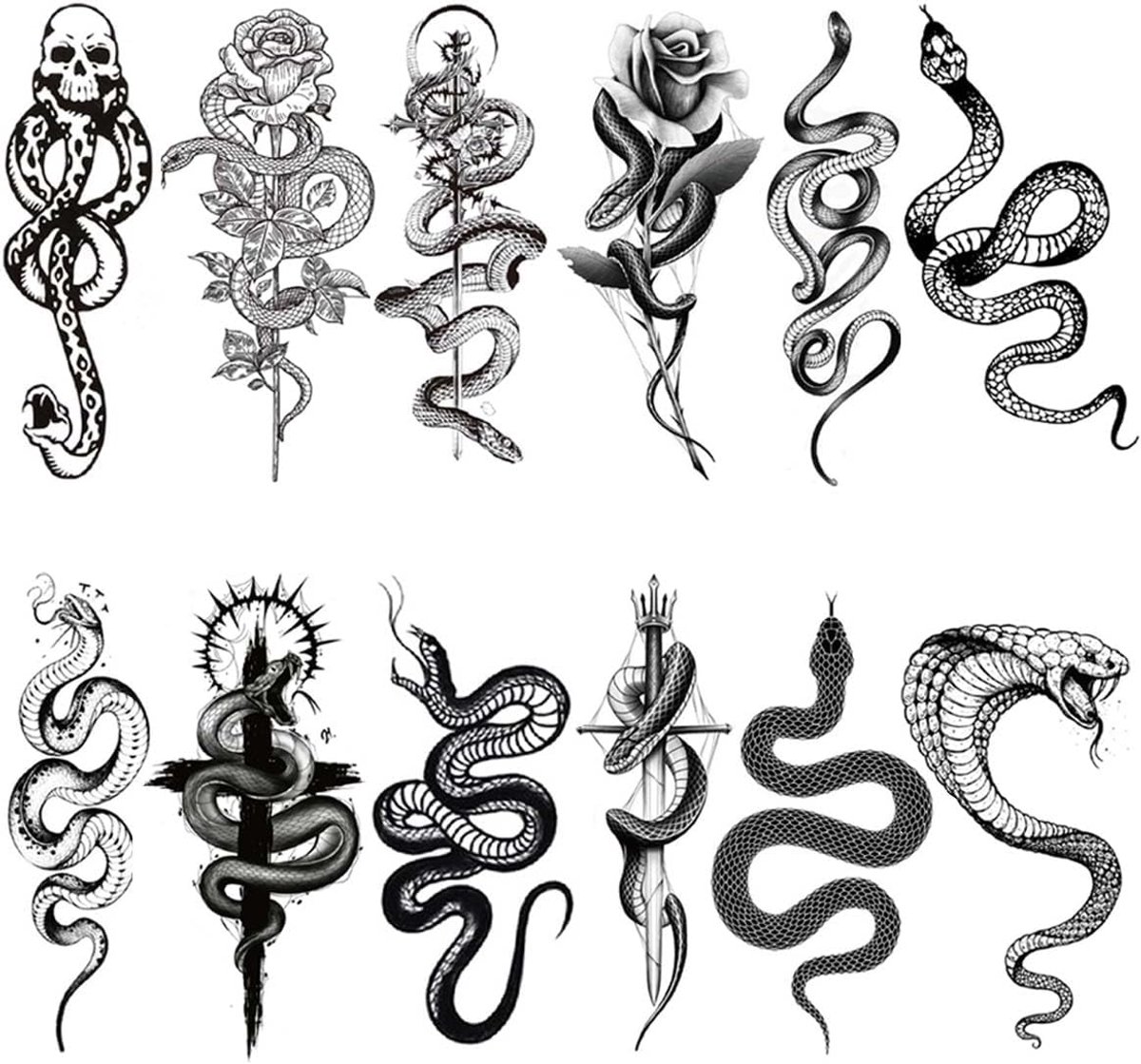 Tijdelijke tatoeage, 12 vellen Snake Dark Mark, zwart waterdichte sticker, decoratie voor Halloween feesten, kostuumsaccessoires