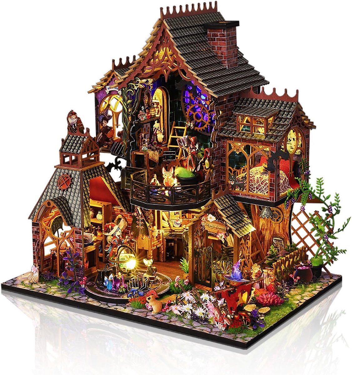 Doe-het-zelf miniatuurhuis voor volwassenen om zelf te bouwen, mini-model met gereedschap, creatieve ambachtelijke cadeaus voor Kerstmis (toverbos)