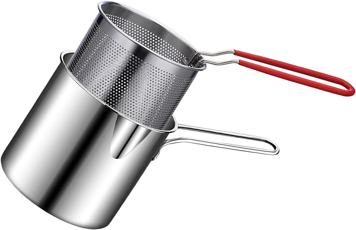 Frituurpan met Zeefmand - Friteuse Braadpan - Thuis Frituren - Ingebouwde Zeefmand - 27 x 15 x 13 cm - Zilver