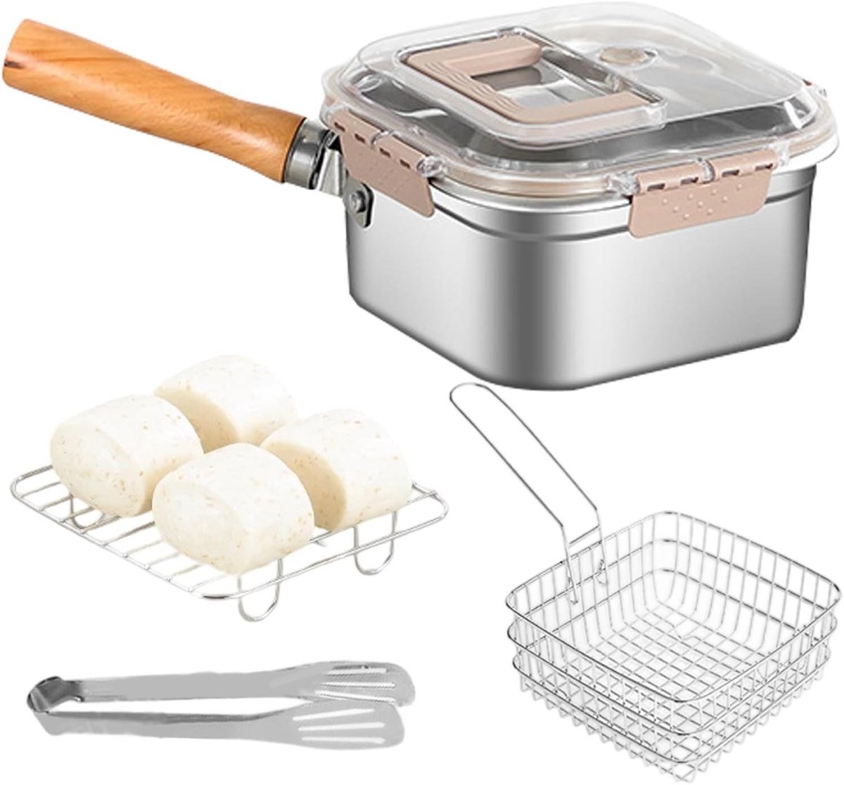Frituurpan - Keukenpan Friteuse set - Thuis Frituren - Slijtvast Roestvrij Staal - 20.5 x 20.5 x 11.5 cm - Meerkleurig
