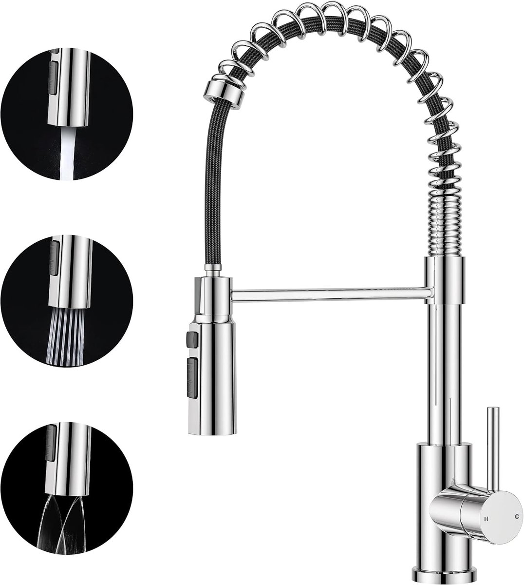 Keukenkraan met uittrekbare watertap - enkelhandig - gepolijst chroom - 360° draaibaar voor optimaal gebruik - ShopVlot