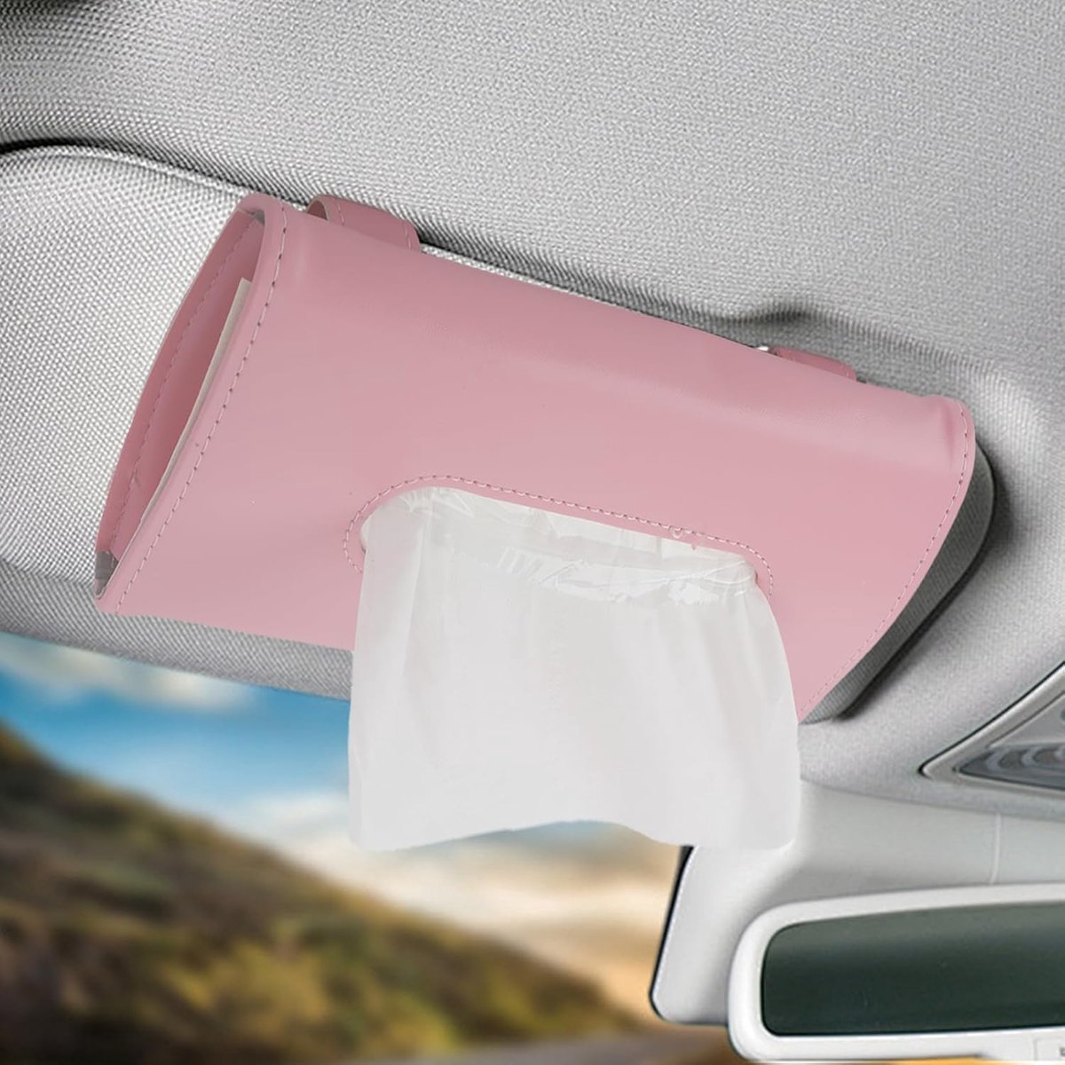 SnelShoppen - Car Tissue Holder PU Leer Zonneklep Papieren Handdoek Houder Antislip Multifunctioneel Voor Auto's en Boten (Roze)
