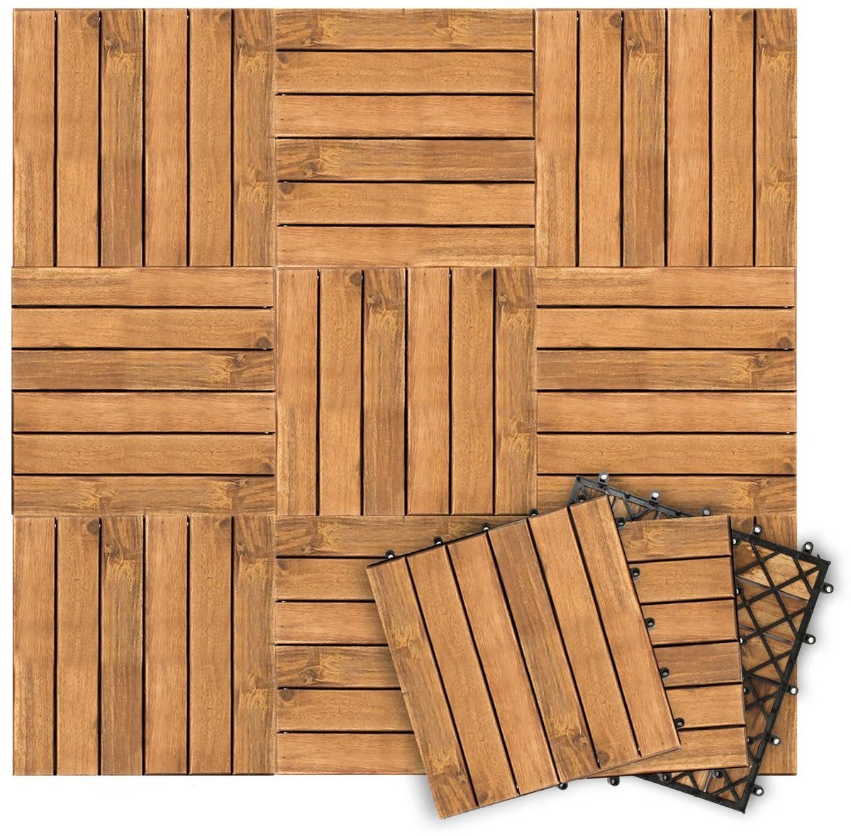 Houten Terrastegels - Balkonvloer Kliktegels - Terras Aankleden - FSC Gecertificeerd Hout - 30 x 30 cm - Acaciahout
