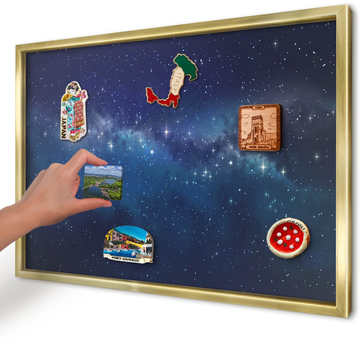 Artprintcave Marine Magneetbord mit Gouden Frame - 60x40 cm - Sterrenruimte Bord Voor Magneten - Abstract Memobord Keuken - Kosmos