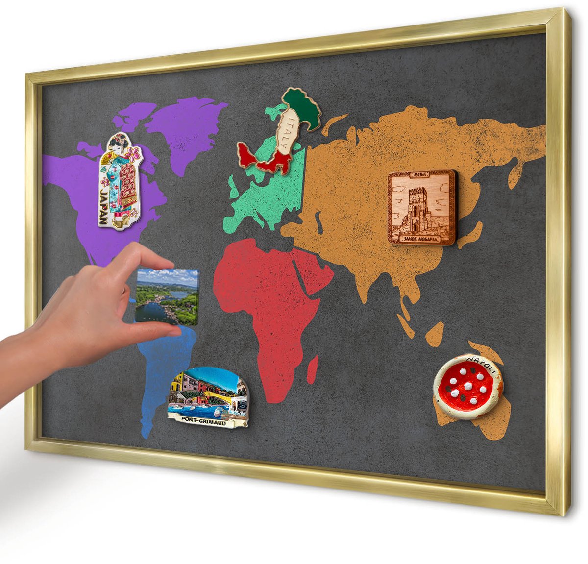 Artprintcave Zwart Magneetbord mit Gouden Frame - 60x40 cm - Kleurenkaart Memobord Keuken - Modern Magneet Bord mit Frame - Kaarten