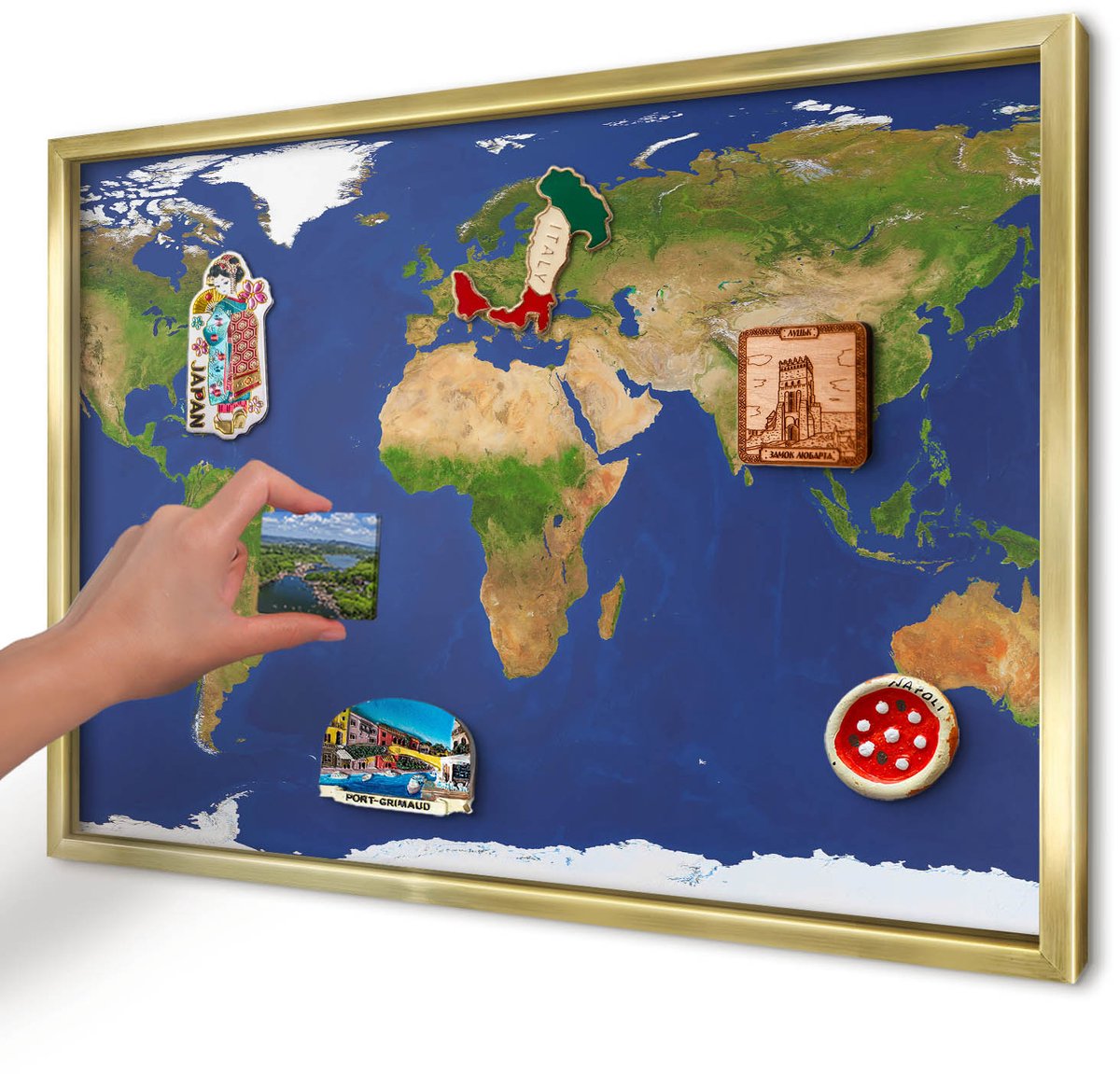 Artprintcave Marine Magneetbord mit Gouden Frame - 60x40 cm - De Wereld In Kaart Brengen Magnetische Organizer - Modern Magnetisch Bord - Kaarten