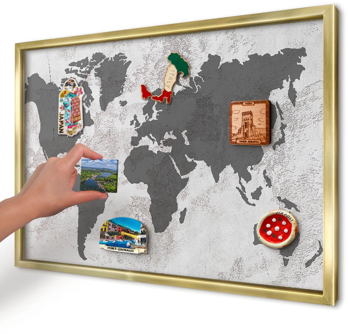 Artprintcave Wit Magneetbord mit Gouden Frame - 60x40 cm - Wereldkaart Magneetbord Voor Foto's - Minimalist Bord Voor Magneten - Kaarten