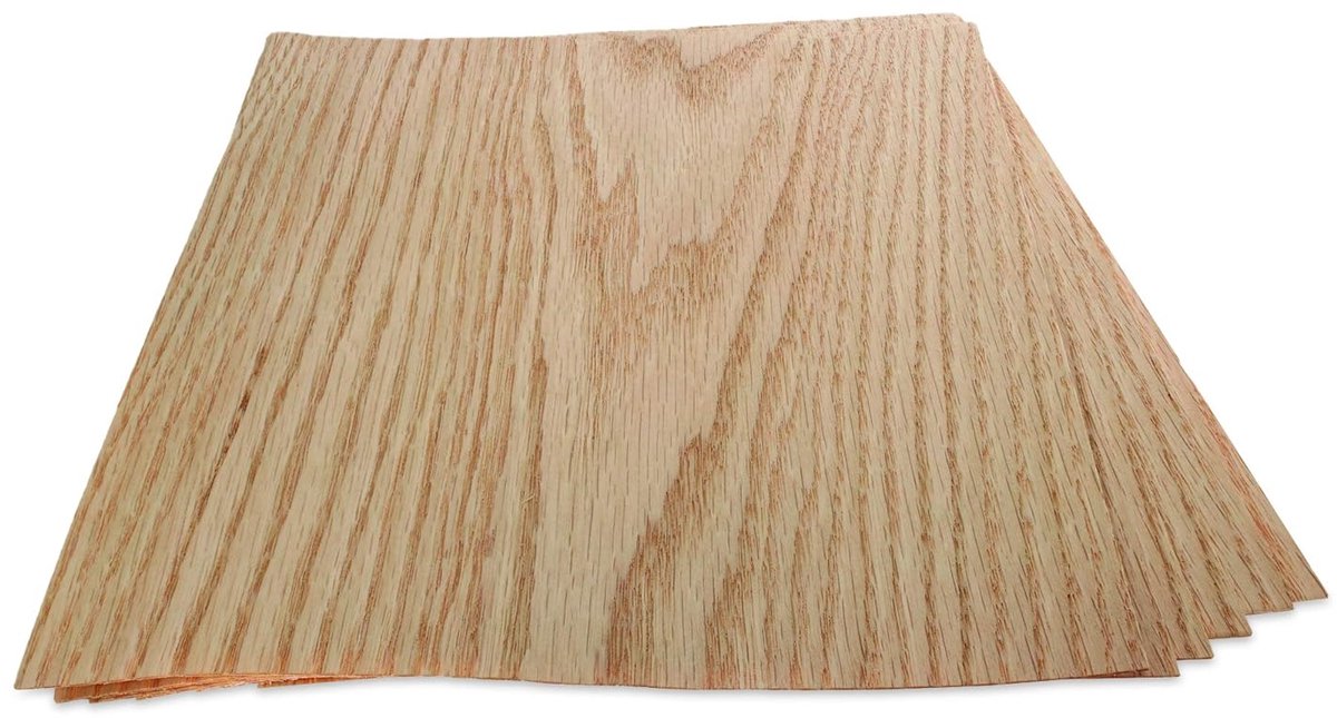Rode Eik Houtfineer - Pak van 6 vellen - A4-formaat (ongeveer 21 cm x 29 cm) - Fineer voor marqueterie, knutselen, modelbouw, panelen, kasten en meubelreparatie