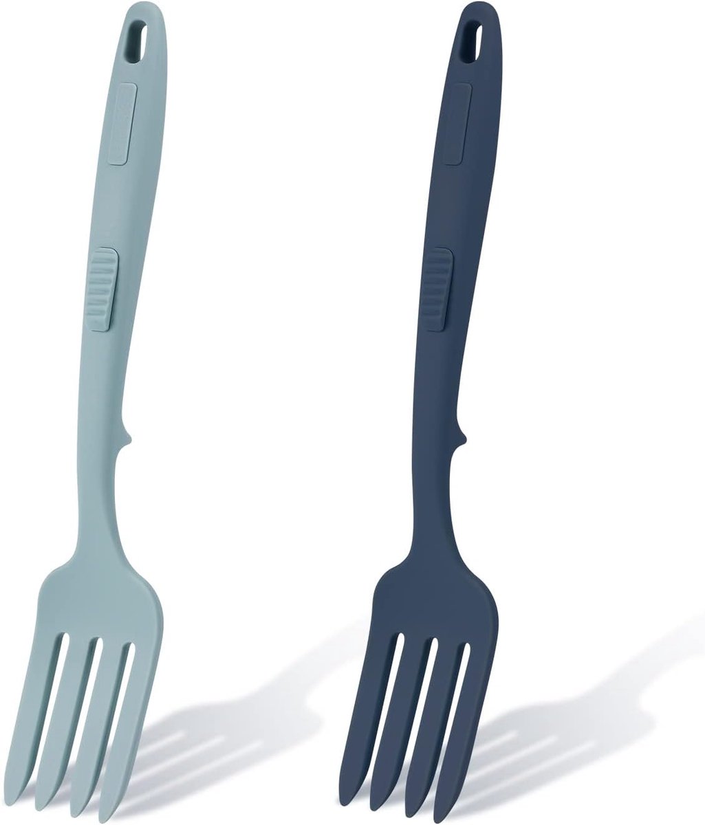 2st Siliconen Kookvork, Siliconen Flexibele Kookvork Set Hittebestendig Multifunctioneel Anti-Aanbak Mengvork voor Kookgerei voor Keuken Roer Mix Puree (Meerblauw, Donkerblauw)