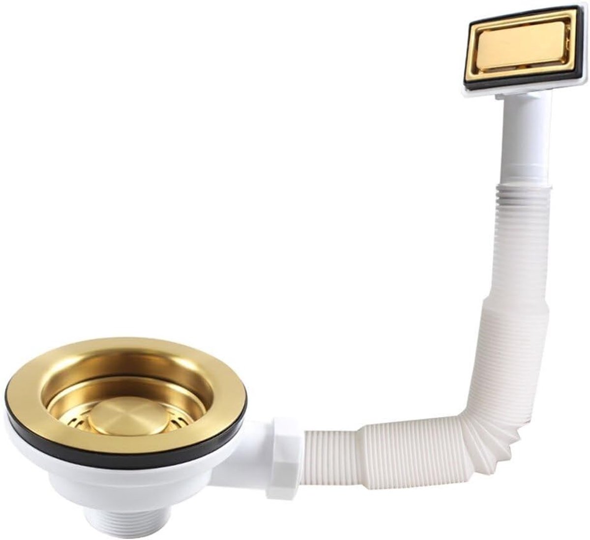 Afvoerplug voor keukenafvoer, gouden filter met overloop, rechthoekig ontwerp voor optimale afwatering