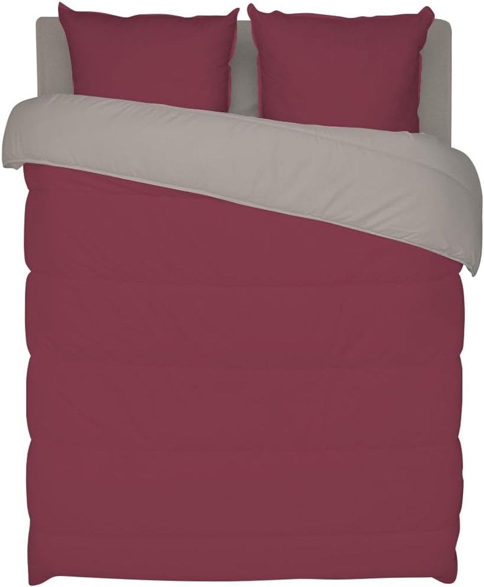 Dekbed 1 Persoon 140 x 200 cm - Reversible Bordeaux / Pepper - Microfibre - Warm en decoratief - ShopVlot