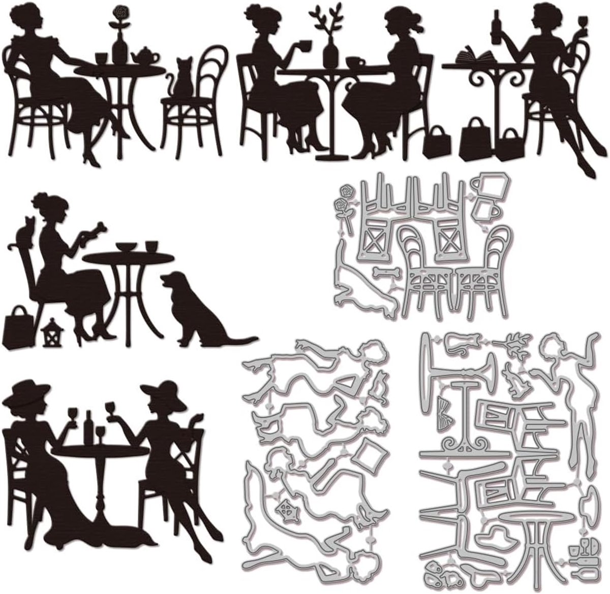 Afternoon Tea Lady Snijden Dies voor DIY Scrapbooking Metalen Vrouwen Tafel Stoel Cut Dies Kat Hond Die Cuts Voor Kaarten Maken Embossing Fotoalbum Craft Decor