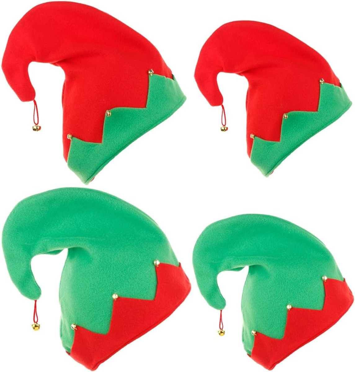 4 stuks kerstmutsen, rode en groene hoeden voor kerstkleding