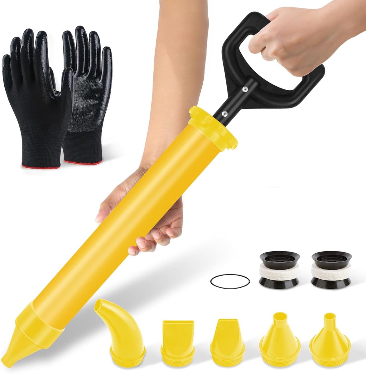 mortelspuit 5 in 1 - mortelpers van roestvrij staal. Betonspuit voor het vullen van scheuren. Voegenpistool wordt geleverd met een paar handschoenen (ABS)