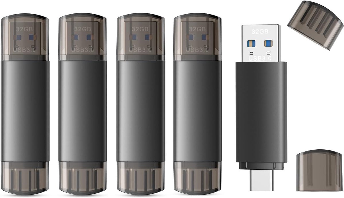 USB Flash Drive 32GB 5PACKS Dual-Interface USB-A & USB-C 3.0 geheugenstick USB C OTG Thumb Drive, telefoon externe gegevensopslag compatibel met Android, telefoon en pc