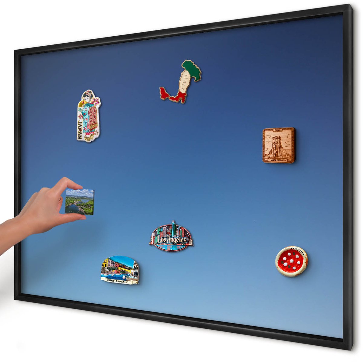 Artprintcave Blauw Magneetbord mit Zwart Frame - 100x70 cm - Blauwe Kleurovergangen Bord Voor Magneten - Minimalist Memobord Keuken - Achtergronden En Patronen