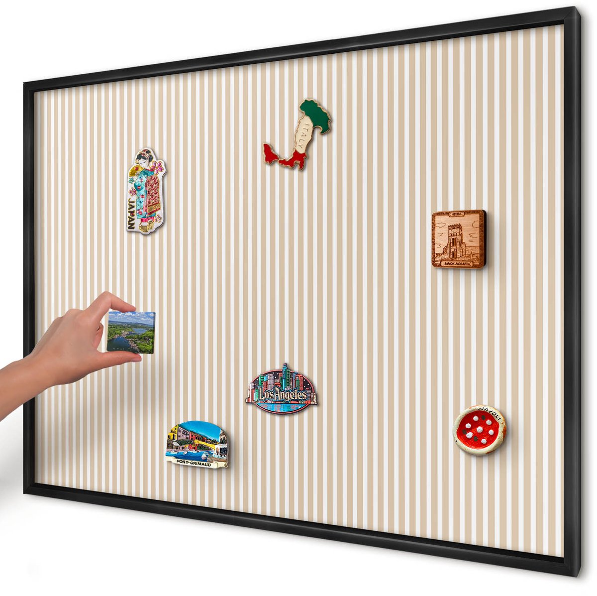 Artprintcave Beige Magneetbord mit Zwart Frame - 100x70 cm - Verticale Strepen Magneetbord Voor Keuken - Minimalist Magnetisch Bord - Achtergronden En Patronen