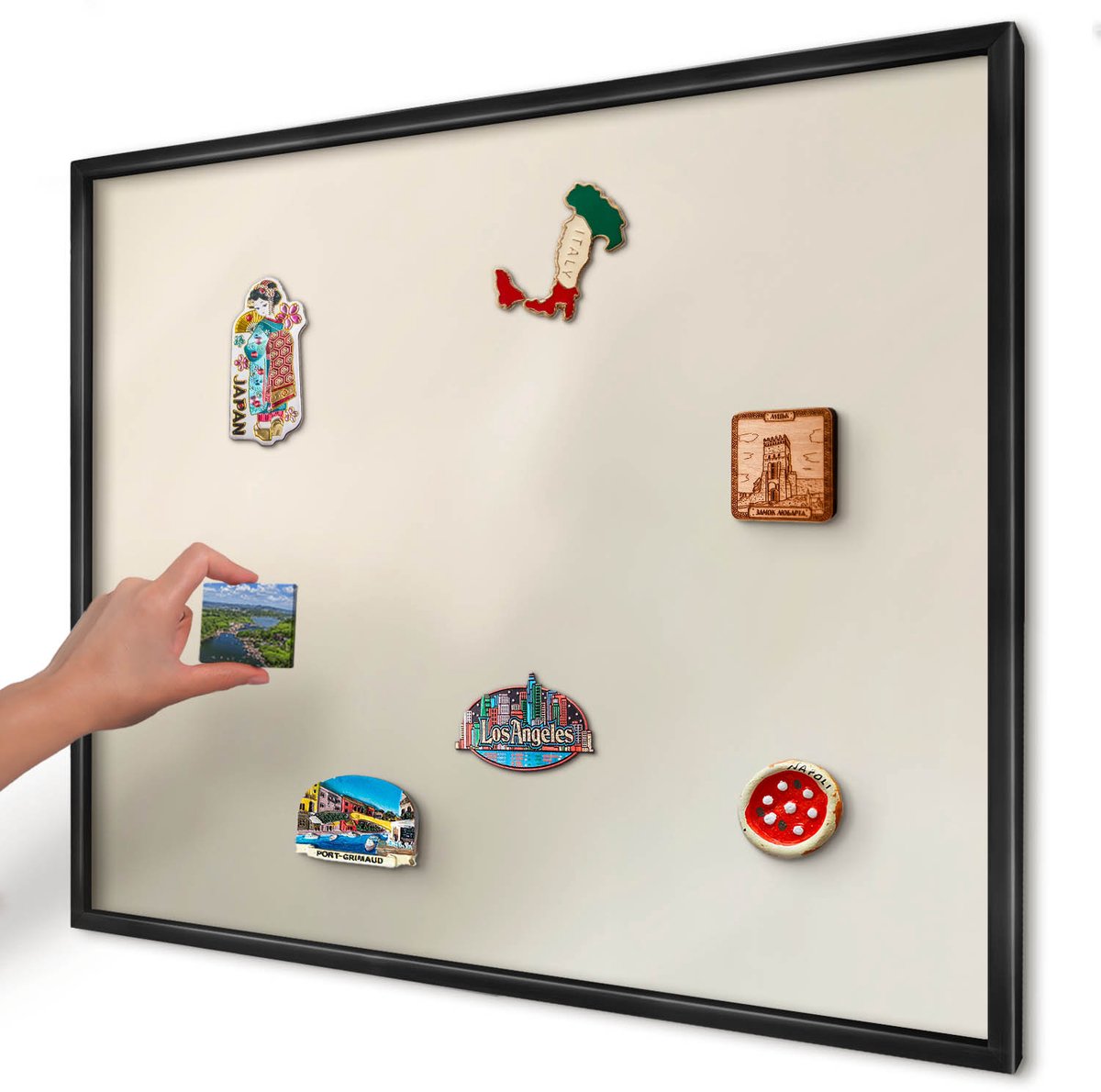 Artprintcave Beige Magneetbord mit Zwart Frame - 80x60 cm - Misttoon Magnetisch Bord Voor Magneten - Minimalist Memobord Keuken - Achtergronden En Patronen