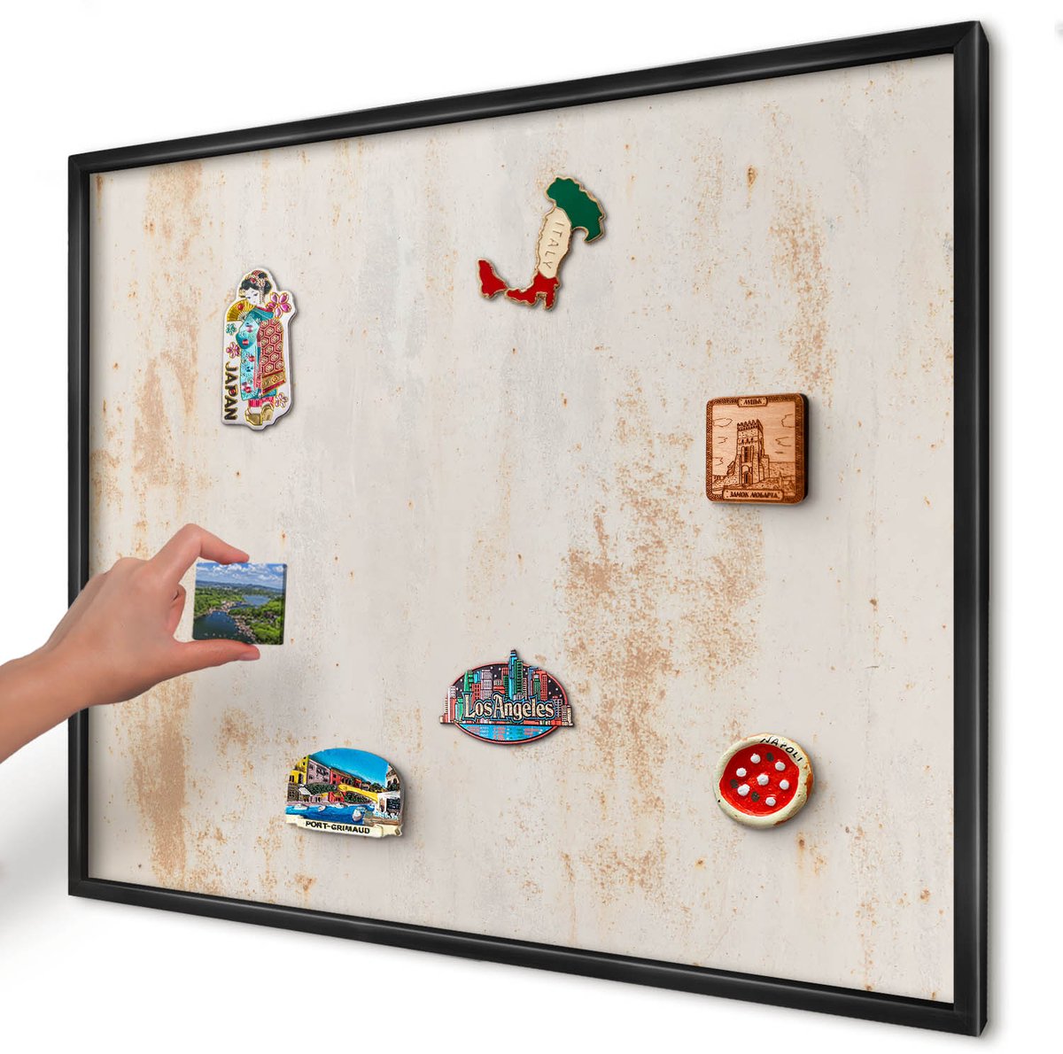 Artprintcave Beige Magneetbord mit Zwart Frame - 80x60 cm - Roestige Textuur Memobord Keuken - Industrieel/Loft Bord Voor Magneten - Texturen