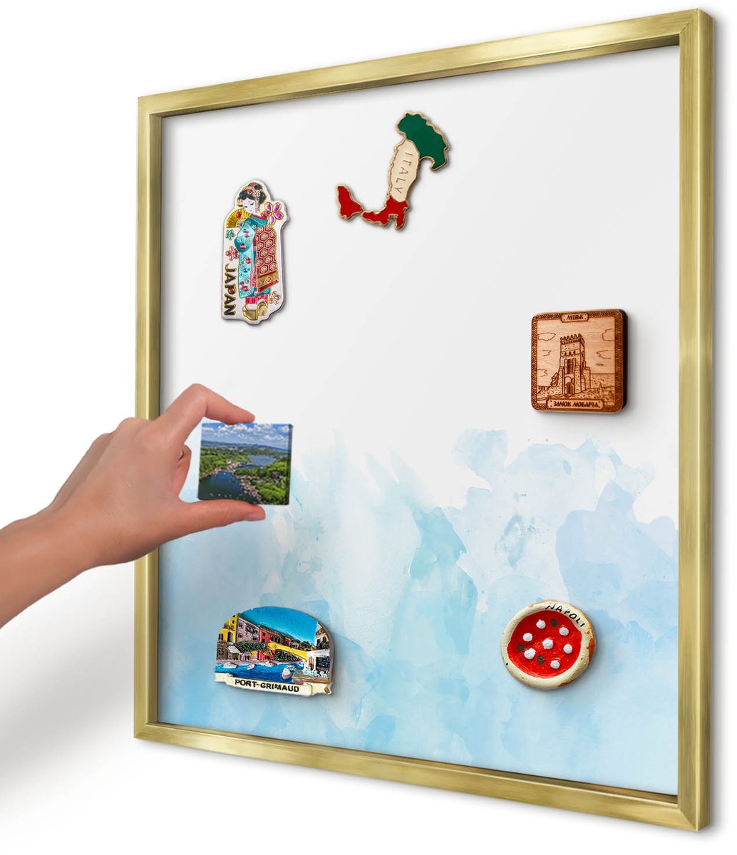 Artprintcave Blauw Magneetbord mit Gouden Frame - 50x50 cm - Rustgevend Landschap Magneetbord Voor Foto's - Waterverf Memobord Keuken - Abstractie