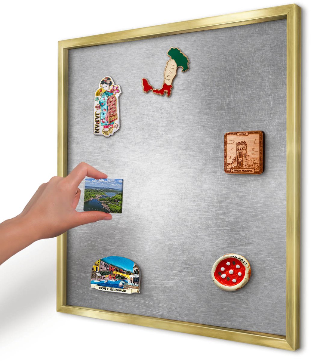 Artprintcave Grijs Magneetbord mit Gouden Frame - 50x50 cm - Metaalachtig Oppervlak Magneetbord Voor Keuken - Industrieel/Loft Bord Voor Magneten - Texturen